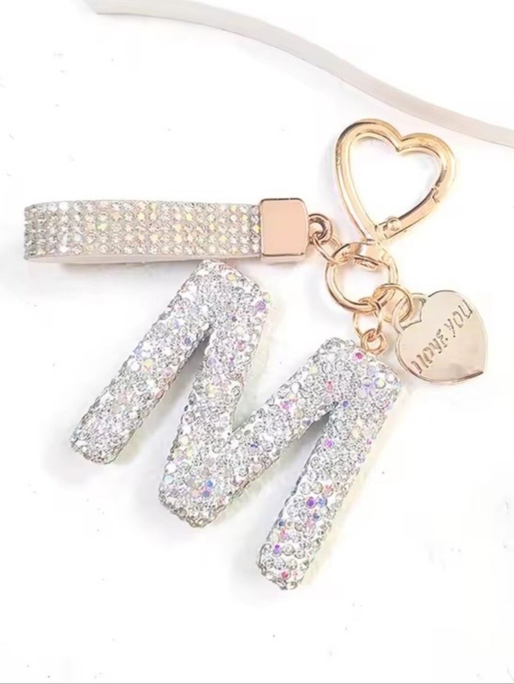 Shining Diamond Inlay 26 English Initial Letter Key Chain Car Bag Charm